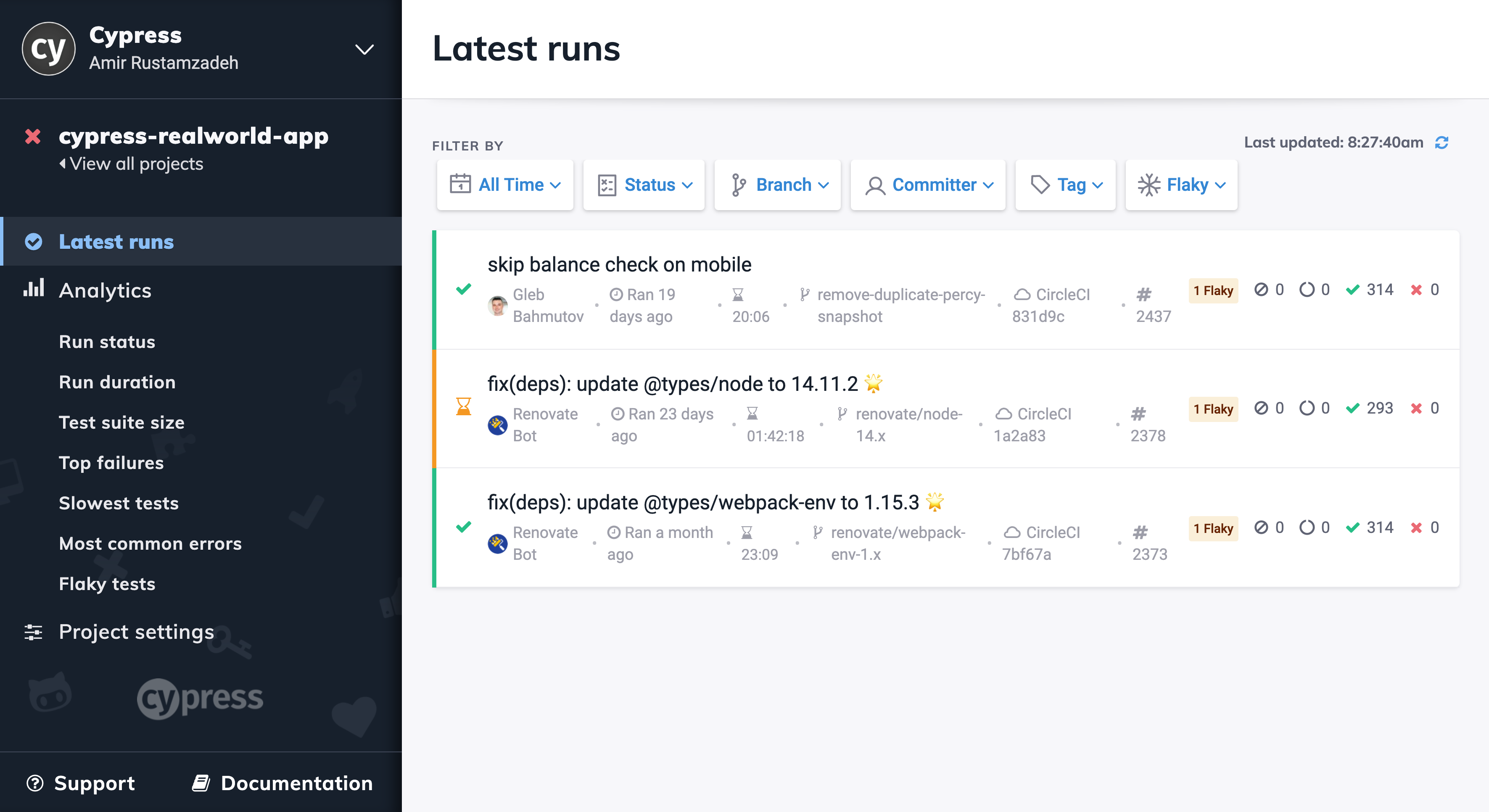 Flagging flaky tests runs in Cypress Cloud